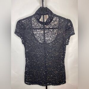 Express Black Sequin Stretch Lace Top‎ Size Small SKU065